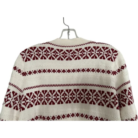 TALBOTS Knitted Cardigan Red White Nordic Geometric Design Size Med - Picture 6 of 12